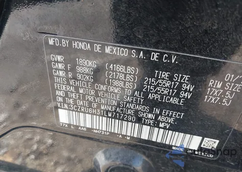 2020 Honda Hr-V Awd Lx из США, поврежденный, VIN 3CZRU6H31LM717290